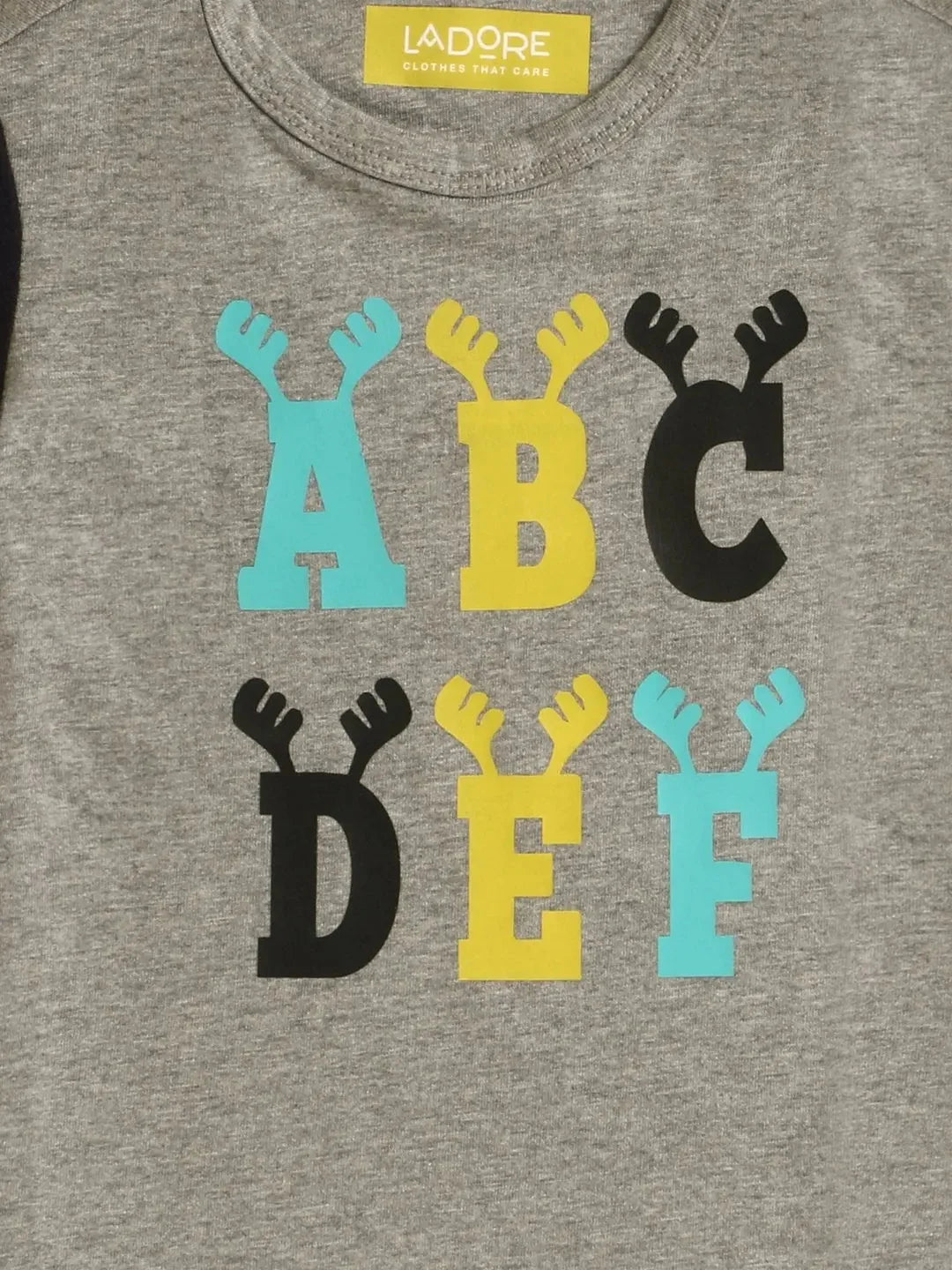 Kids Grey Alphabet Printed Round Neck Cotton T-shirt - Ladore