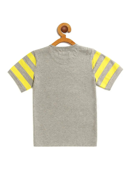 Kids Grey Car Printed Round Neck T-shirt - Ladore