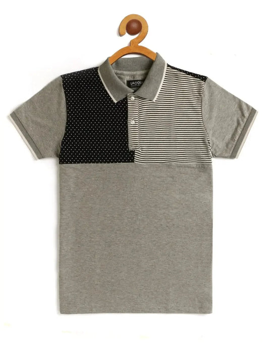 Kids Grey Cut and Sew Polo Cotton T-shirt - Ladore