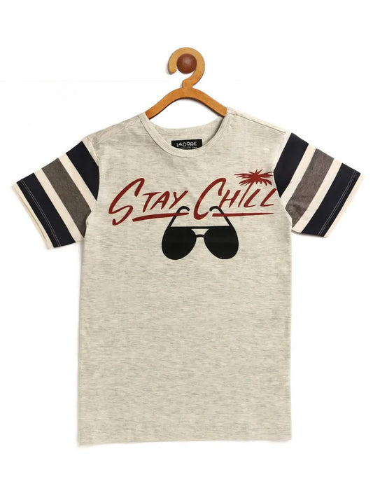 Kids Grey Heather Printed Round Neck Cotton T-shirt - Ladore