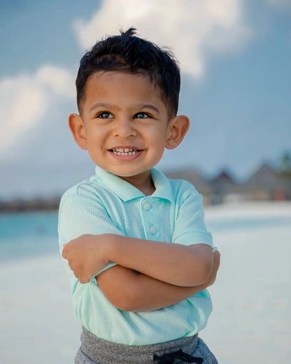 Kids Light Blue Half Sleeves Cotton Polo T-shirt - Ladore