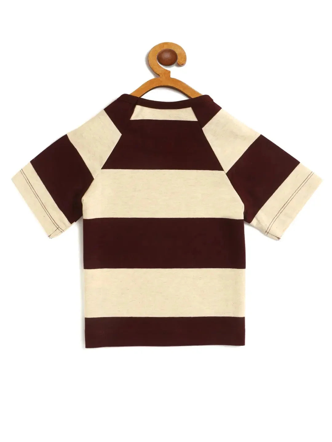 Kids Maroon Striped Round Neck Cotton T-shirt - Ladore