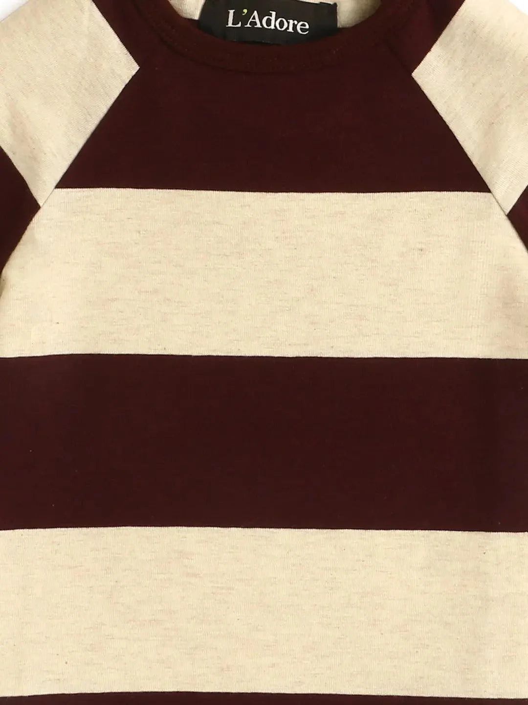 Kids Maroon Striped Round Neck Cotton T-shirt - Ladore