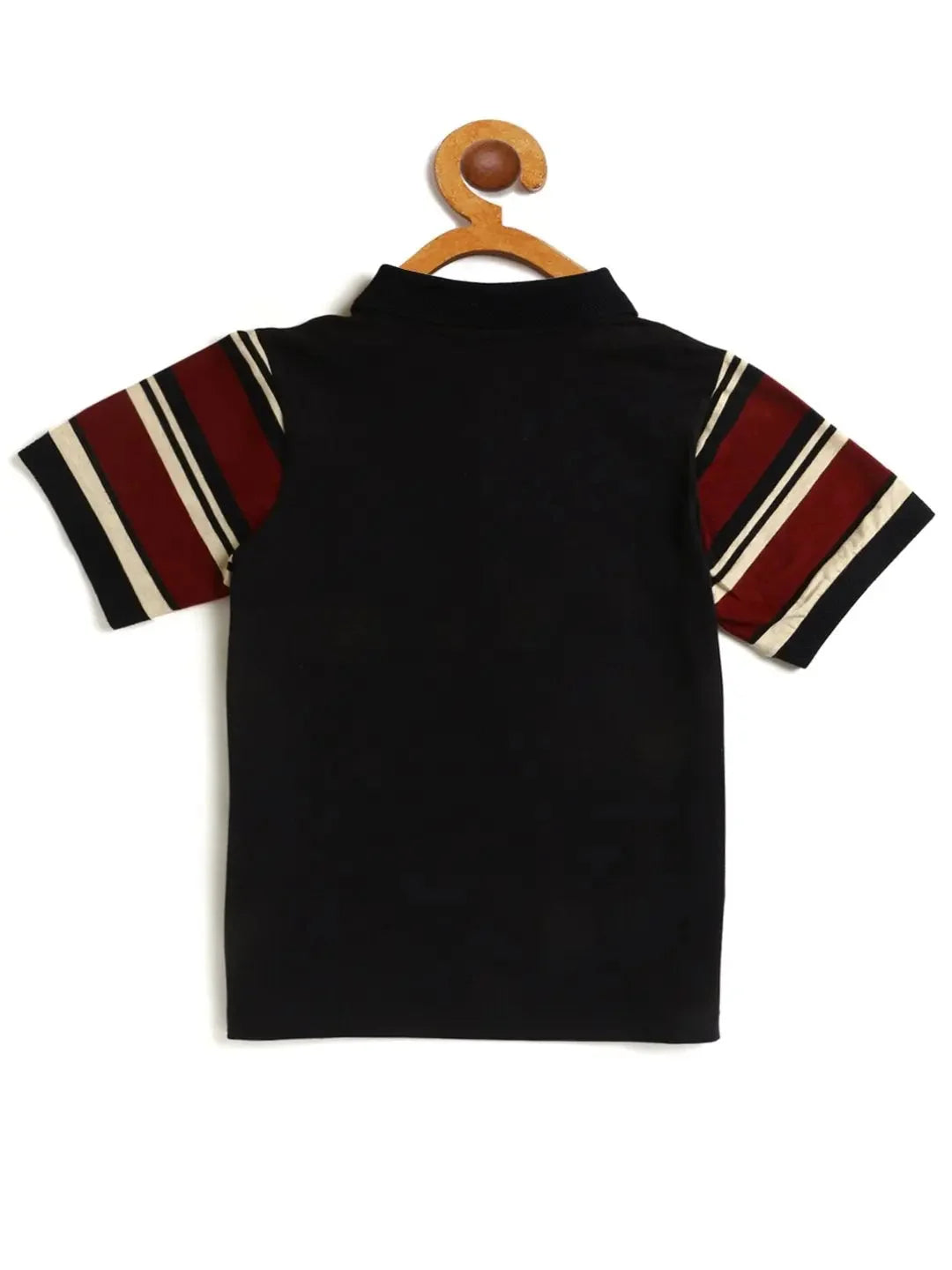 Kids Maroon and Navy Striped Polo Cotton T-shirt - Ladore