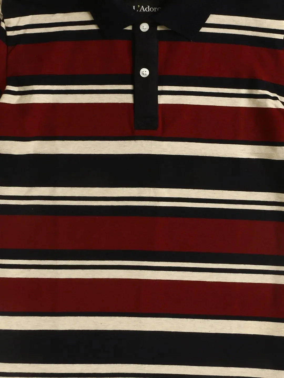 Kids Maroon and Navy Striped Polo Cotton T-shirt - Ladore