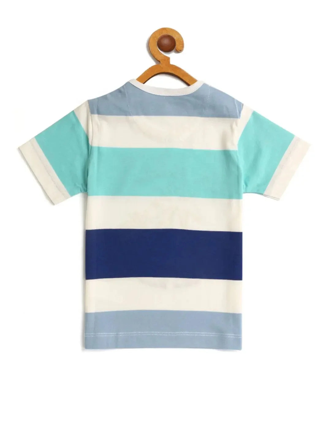 Kids Multicolour Vacation Striped Round Neck Cotton T-shirt - Ladore