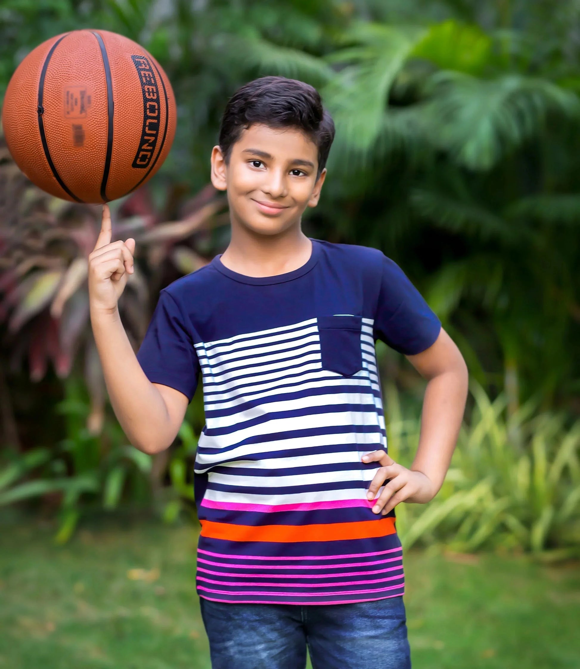 Kids Navy Half Sleeves Fun Striper T-shirt - Ladore