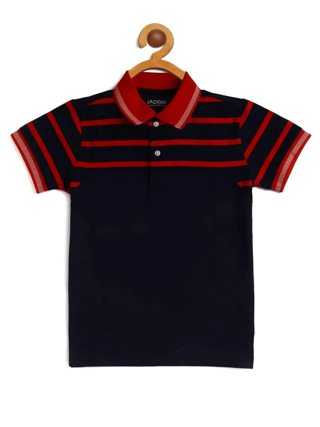 Kids Navy and Red Cut and Sew Polo Cotton T-shirt - Ladore