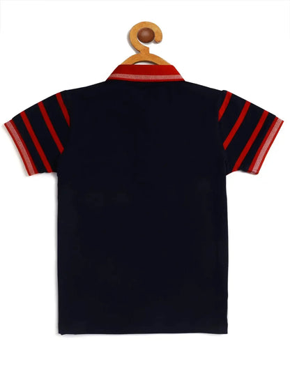 Kids Navy and Red Cut and Sew Polo Cotton T-shirt - Ladore