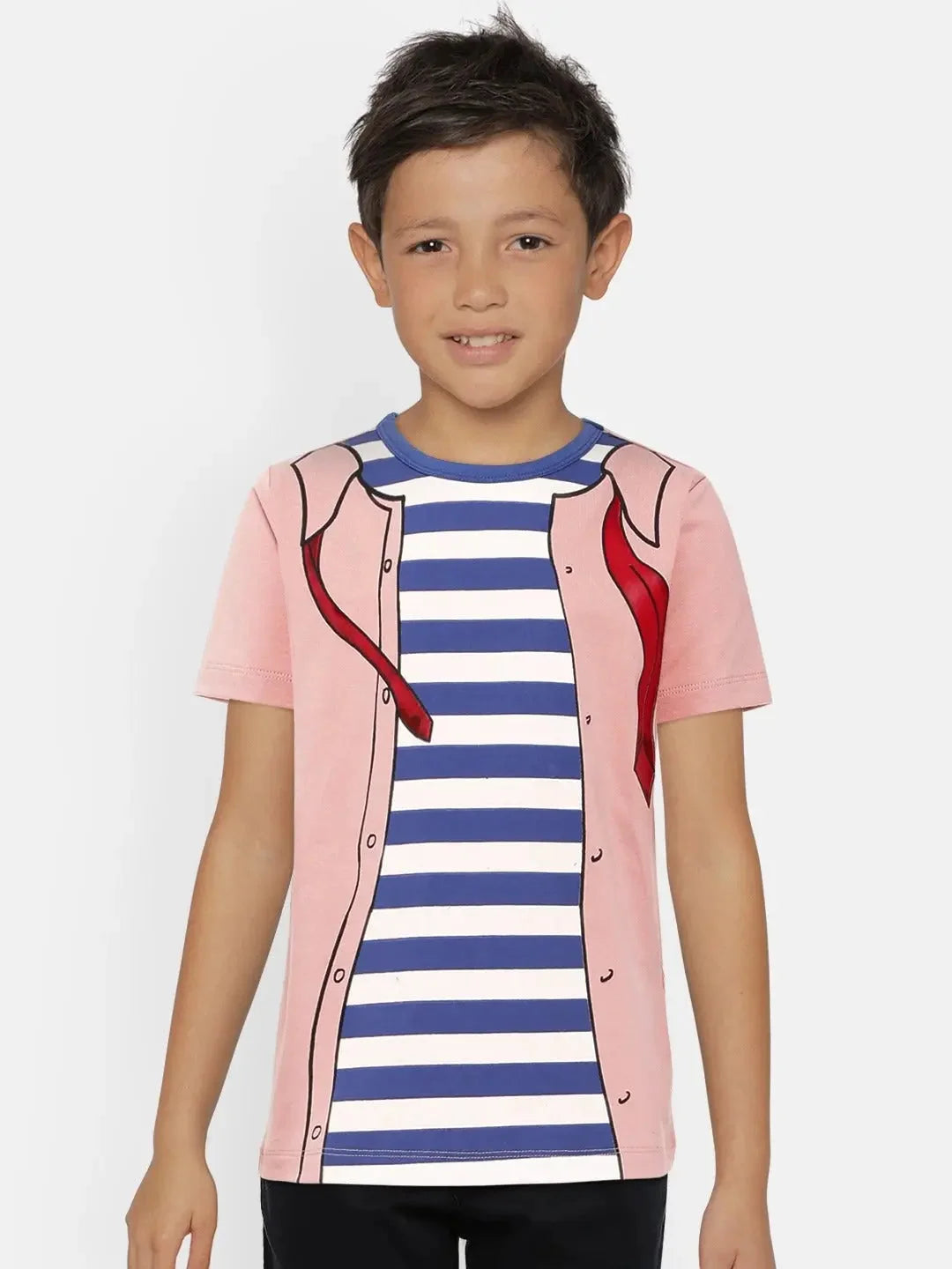 Kids Pink Jacket and Tie Print Cotton T-shirt - Ladore