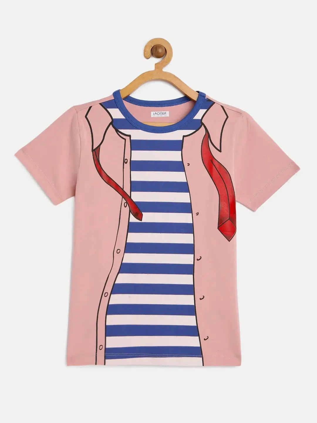 Kids Pink Jacket and Tie Print Cotton T-shirt - Ladore