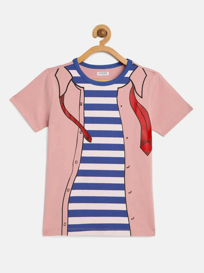 Kids Pink Jacket and Tie Print Cotton T-shirt - Ladore