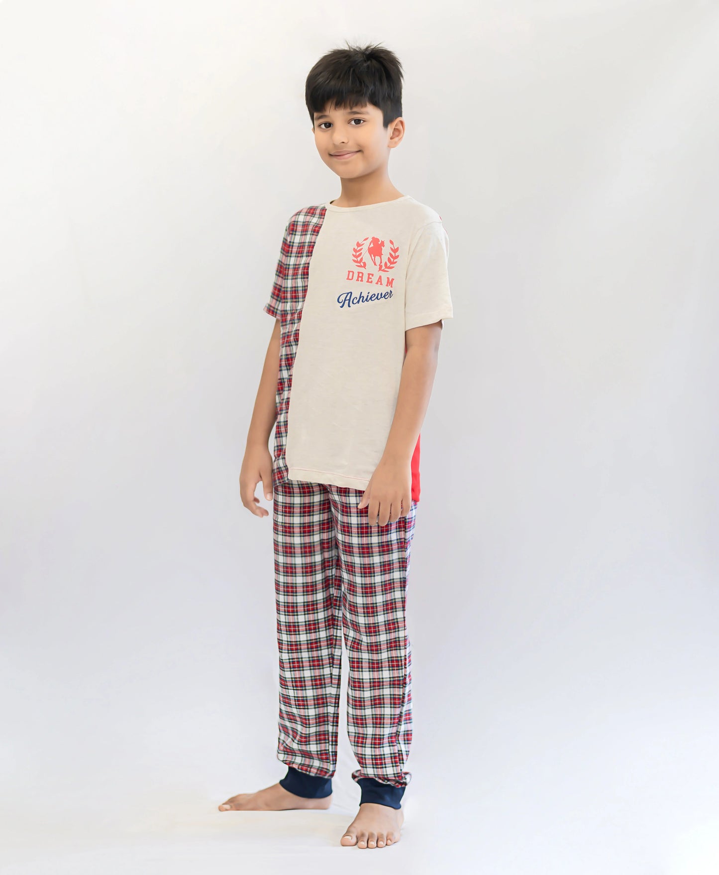 Kids Pure Cotton Off White Dream Achiever Printed Night Suit Set LADORE