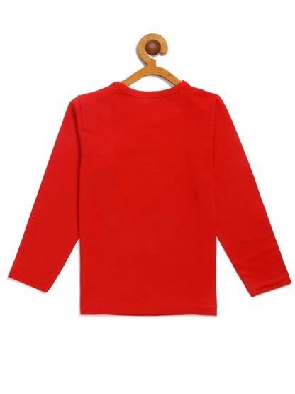 Kids Red Full Sleeves Train Cotton T-shirt - Ladore