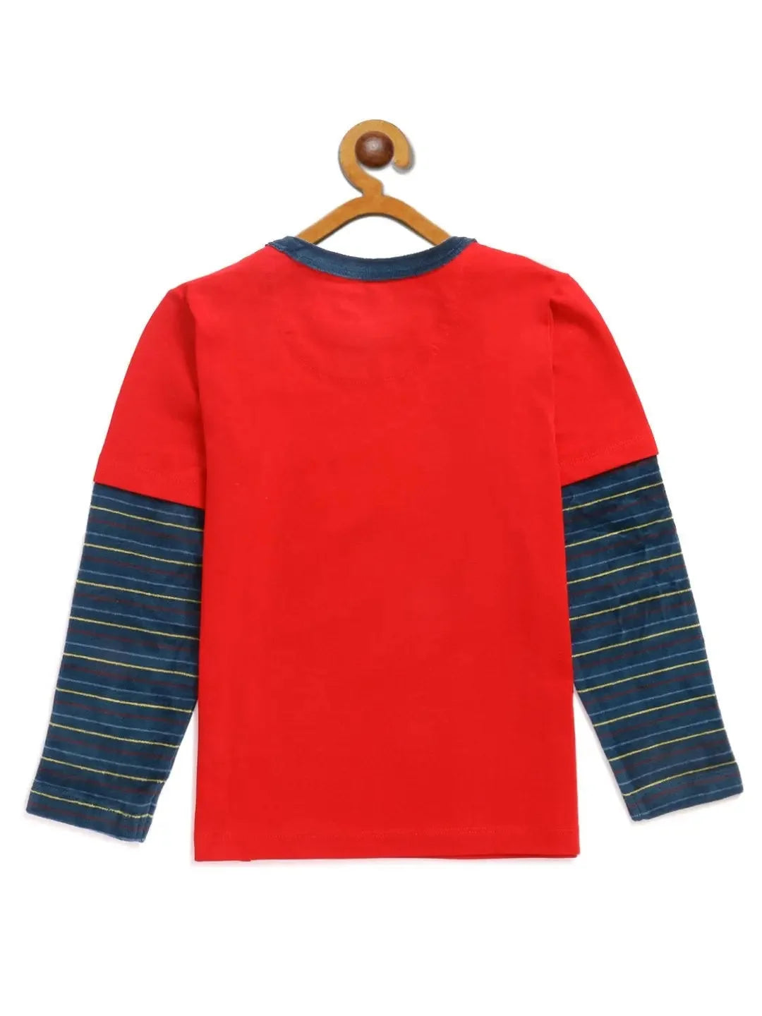 Kids Red Full Sleeves Vehicles Cotton T-shirt - Ladore