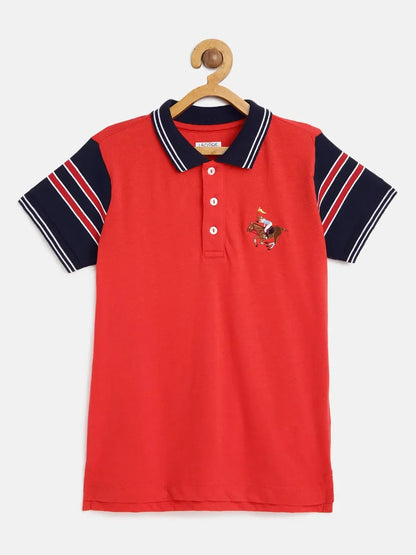 Kids Red Half Sleeves Cotton Polo T-shirt - Ladore