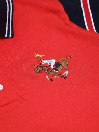 Kids Red Half Sleeves Cotton Polo T-shirt - Ladore