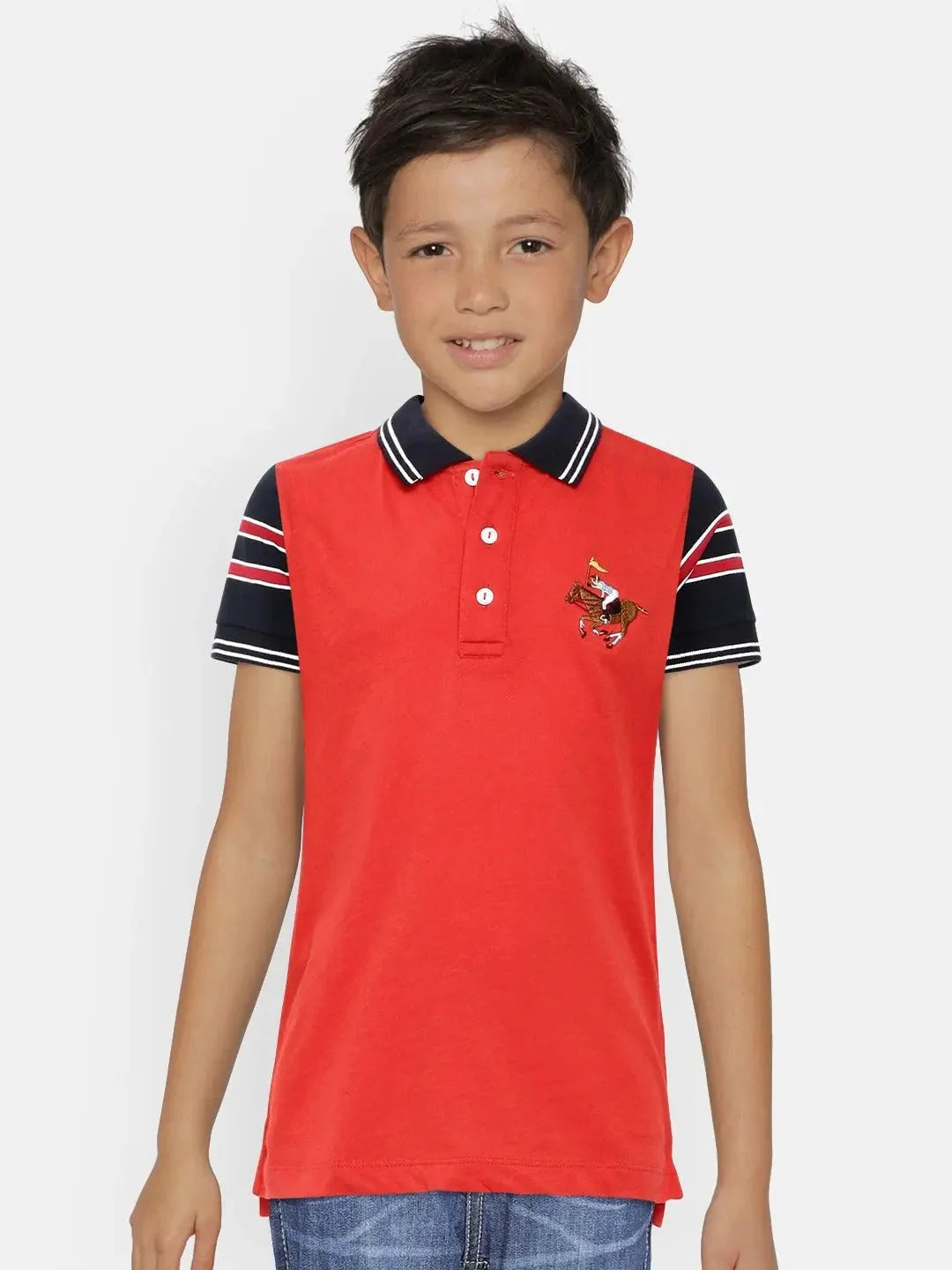 Kids Red Half Sleeves Cotton Polo T-shirt - Ladore