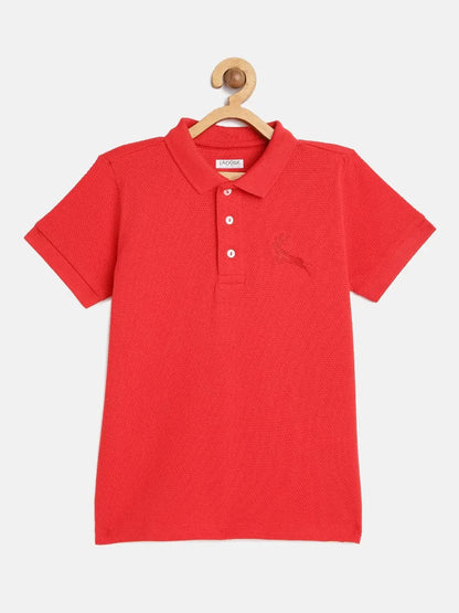 Kids Red Half Sleeves Cotton Polo T-shirt - Ladore