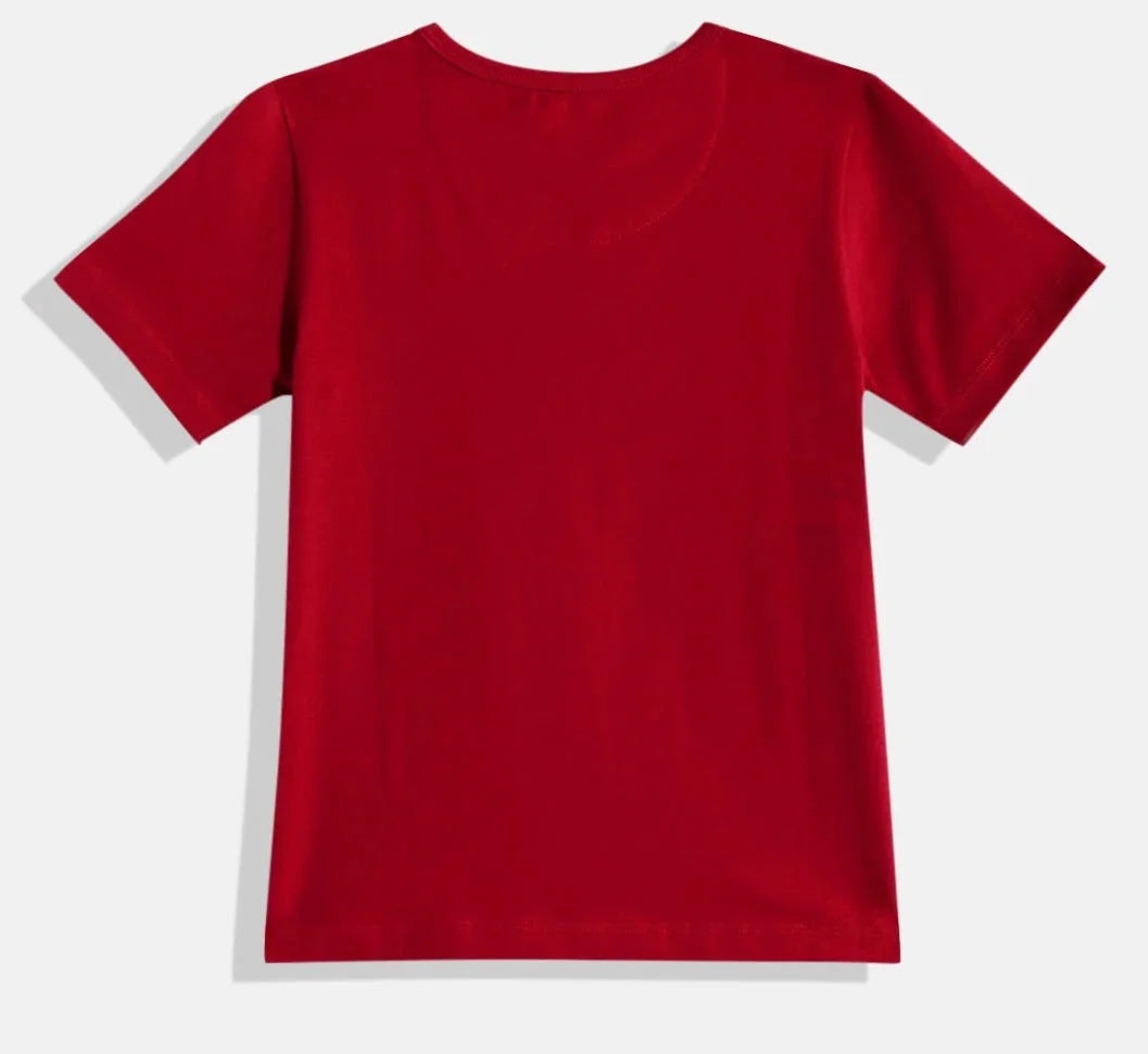 Kids Red Paint Your Dream Printed Round Neck Cotton Tshirt - Ladore