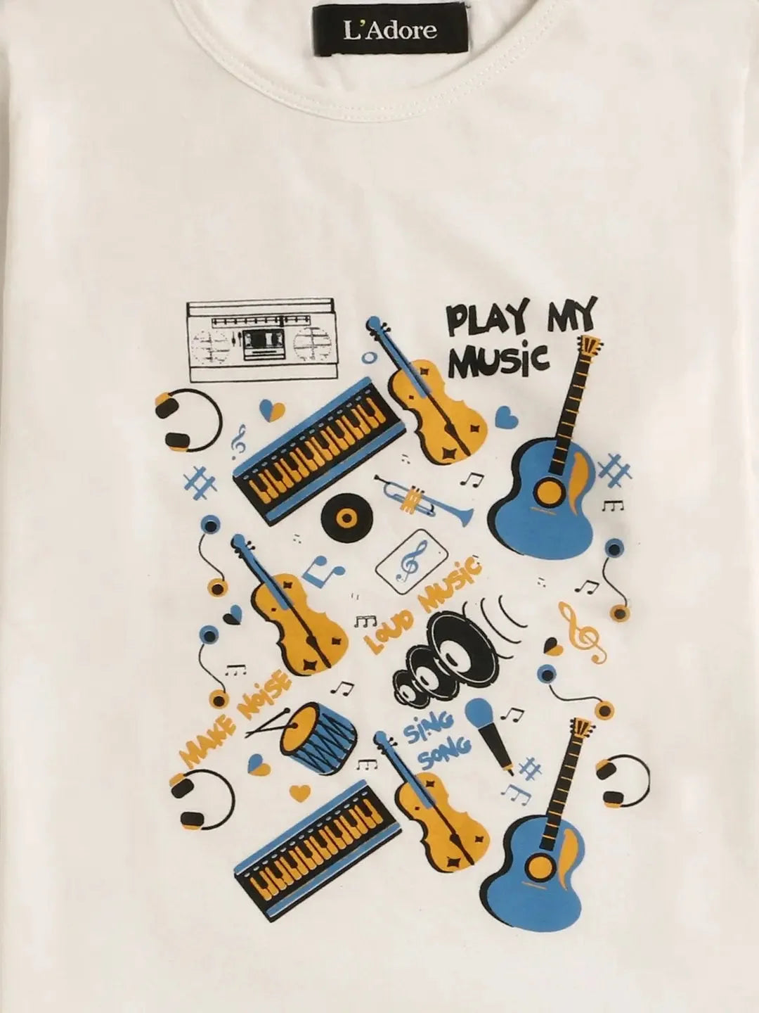 Kids White Music Printed Full Sleeves T-shirt - Ladore