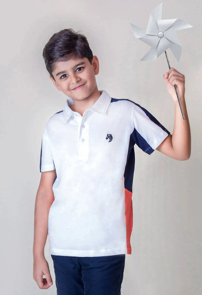 Kids White Smart Party Wear Cotton Polo Tshirt - Ladore