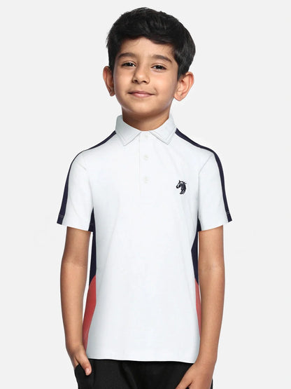 Kids White Smart Party Wear Cotton Polo Tshirt - Ladore