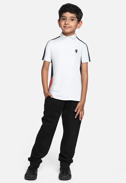 Kids White Smart Party Wear Cotton Polo Tshirt - Ladore