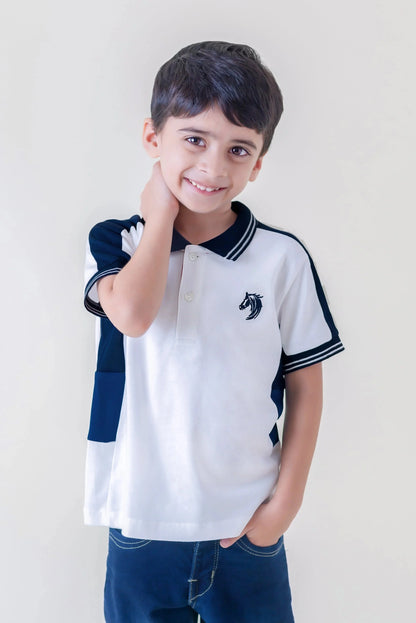 Kids White Smart Polo Cotton T-shirt - Ladore