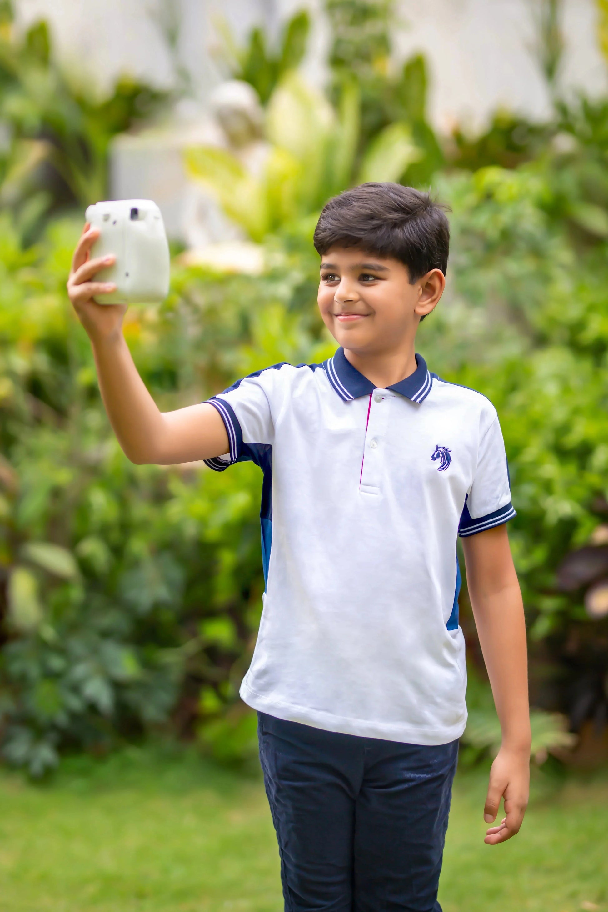 Kids White Smart Polo Cotton T-shirt - Ladore