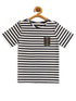 Kids White and Blue Striped Round Neck Organic Cotton T-shirt