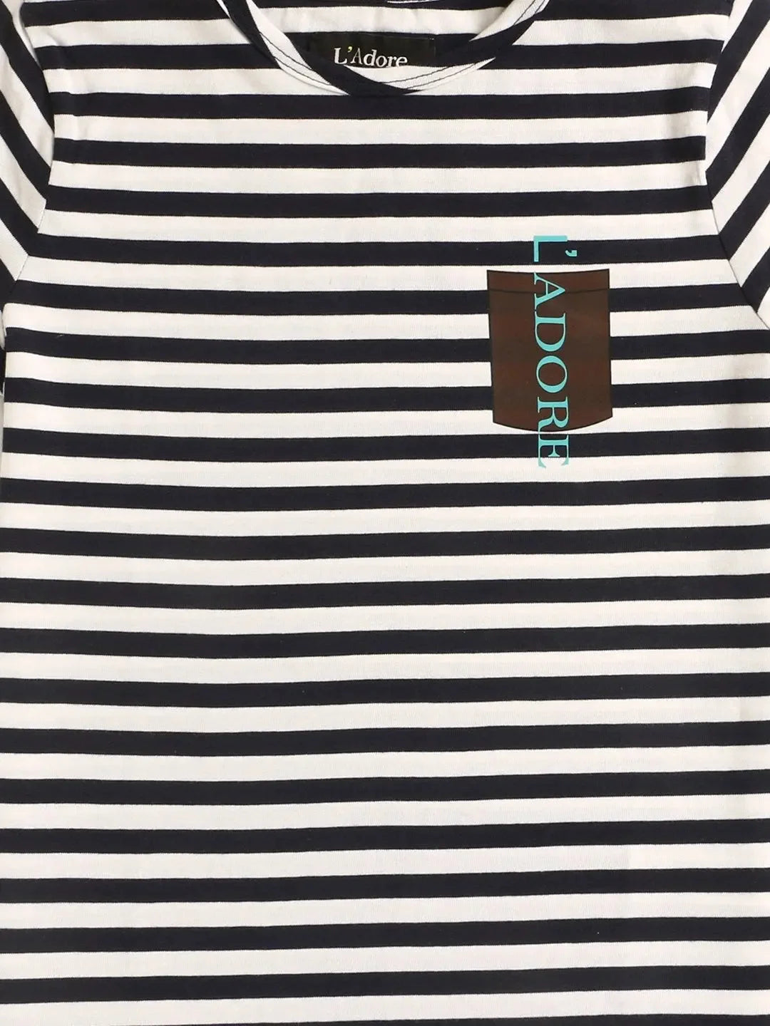 Kids White and Blue Striped Round Neck Organic Cotton T-shirt - Ladore