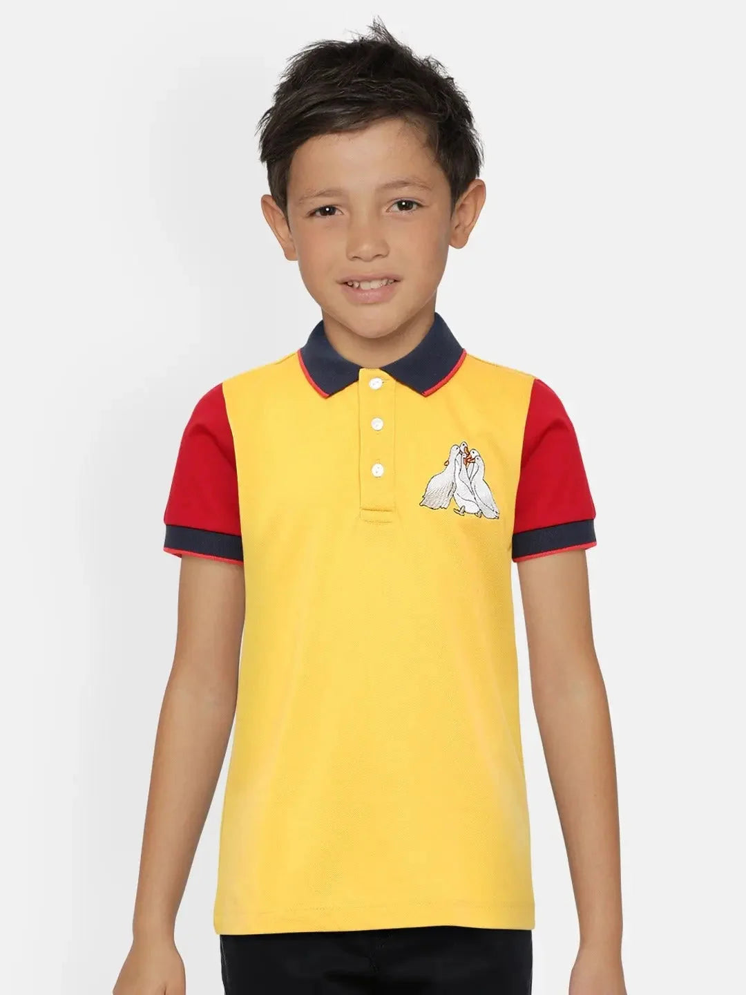 Kids Yellow Embroidery Mercerised Cotton Polo T-shirt - Ladore