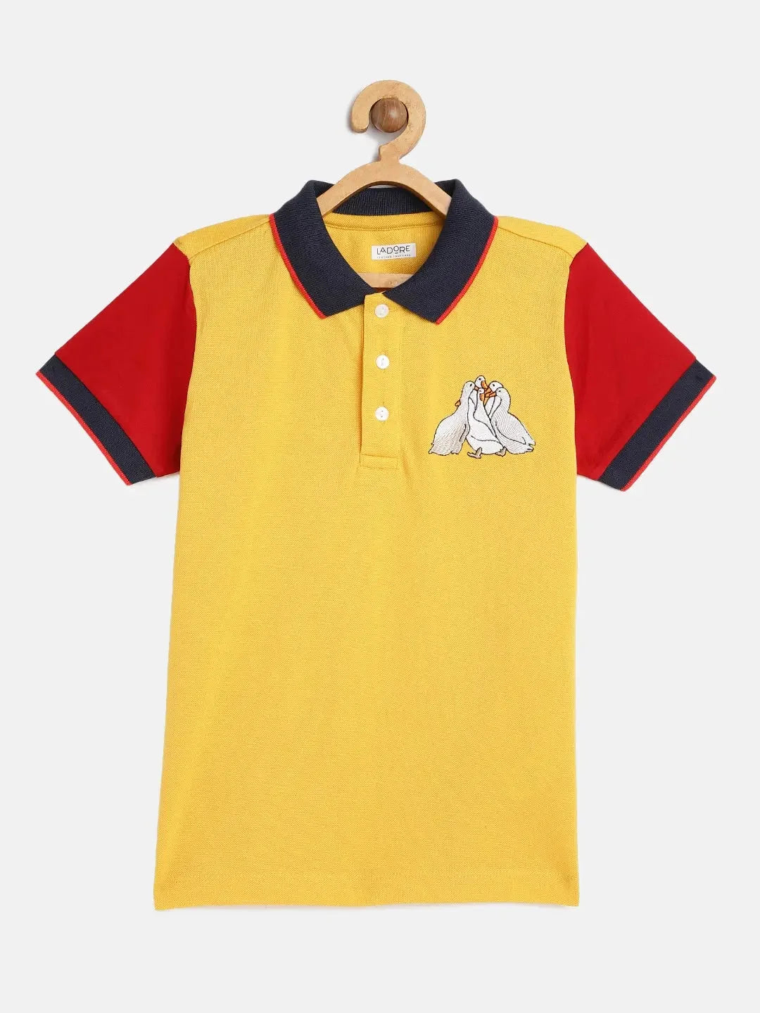 Kids Yellow Embroidery Mercerised Cotton Polo T-shirt - Ladore