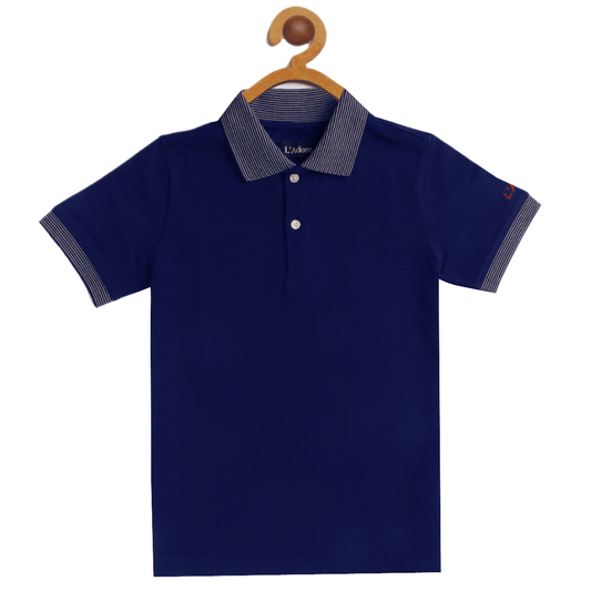 Kids Blue Polo Half Sleeves Cotton T-shirt