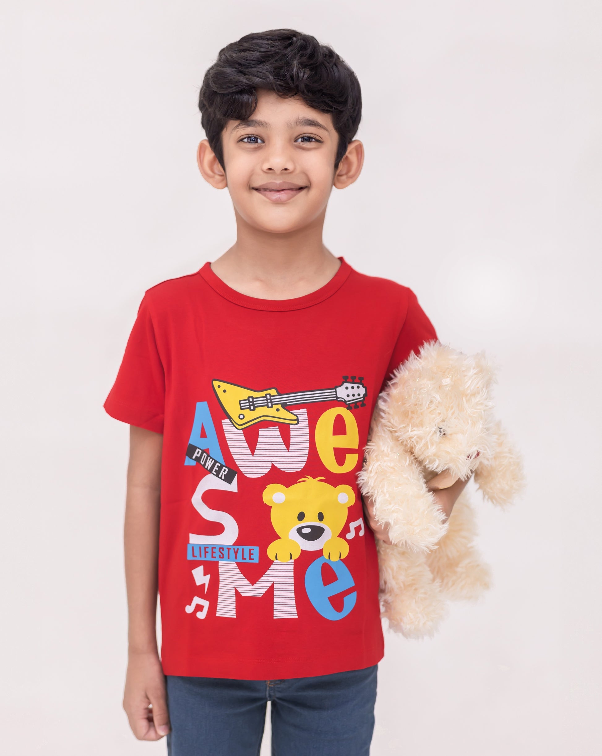 Ladore Red Animal Printed Cotton Half Sleeves Tshirt LADORE