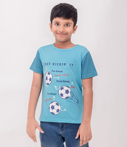 Ladore Blue Football Printed Pure Cotton Half Sleeves Tshirt LADORE