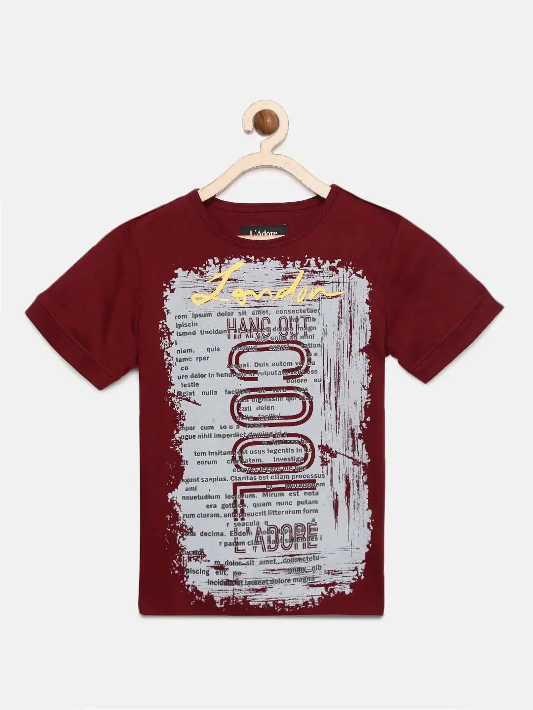 Maroon Cool Printed Round Neck Cotton T-shirt - Ladore