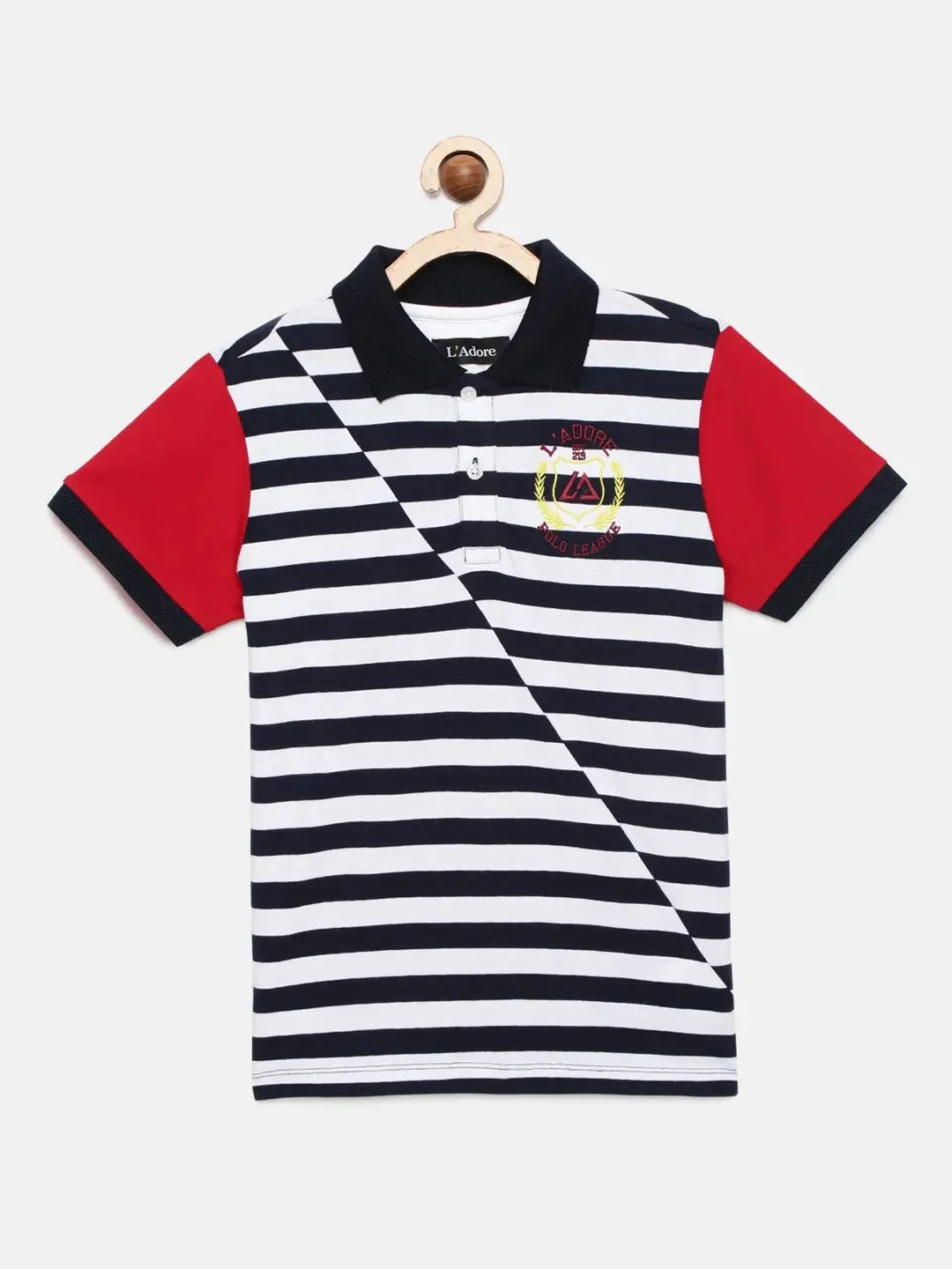 Navy Blue Striped Polo Cotton T-shirt - Ladore