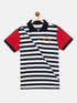 Navy Blue Striped Polo Cotton T-shirt