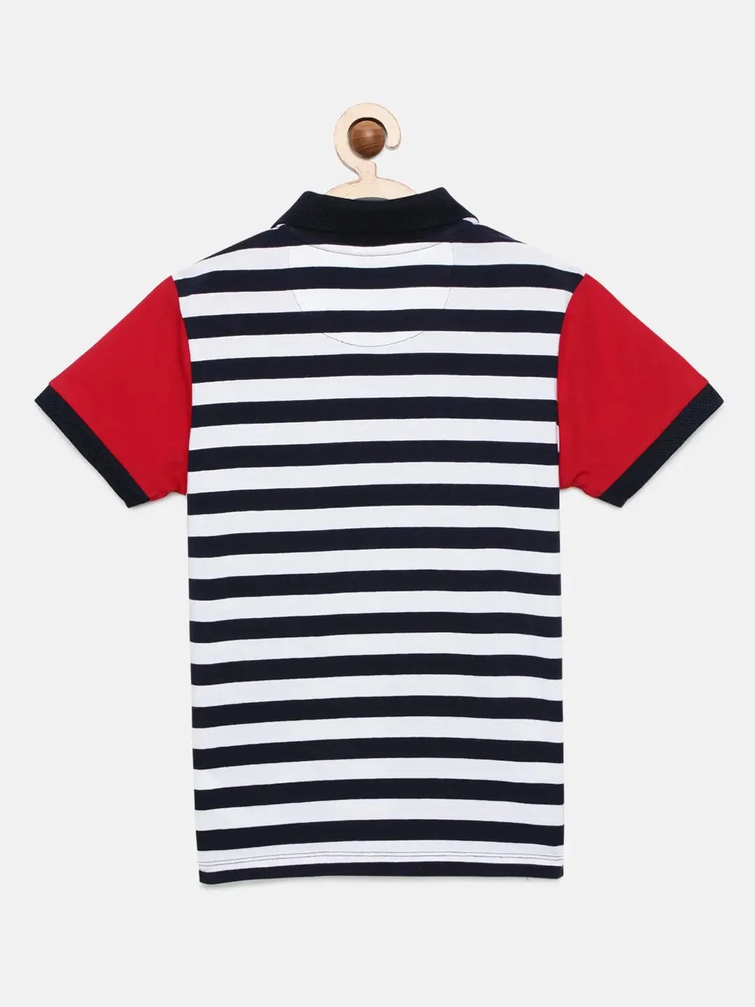 Navy Blue Striped Polo Cotton T-shirt - Ladore