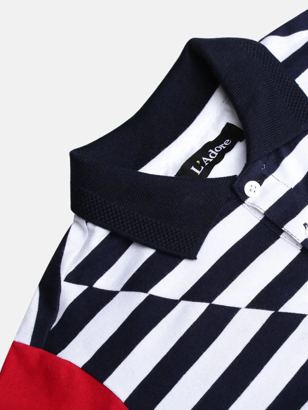 Navy Blue Striped Polo Cotton T-shirt - Ladore