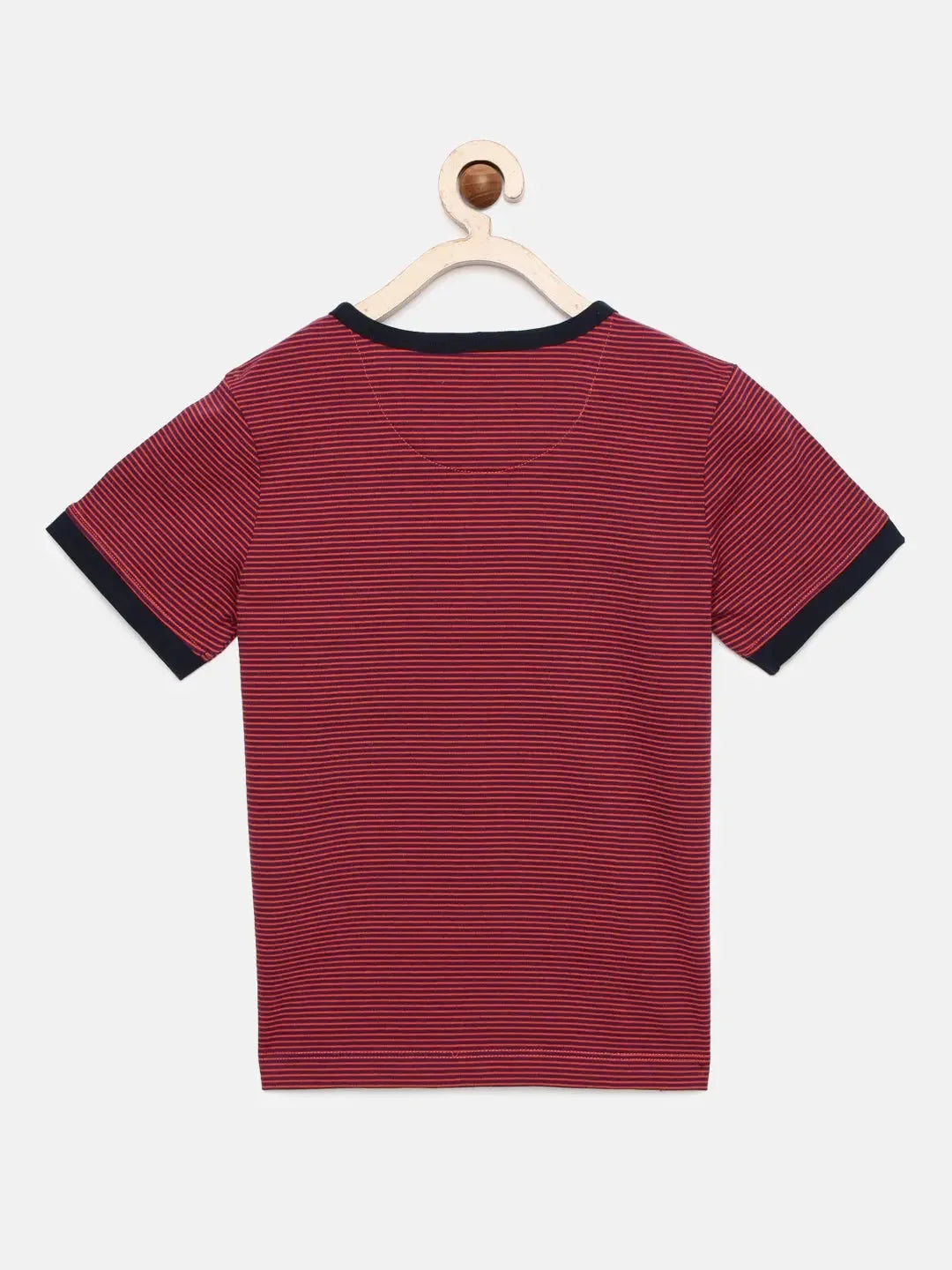 Purple Striped Henley Cotton T-shirt - Ladore