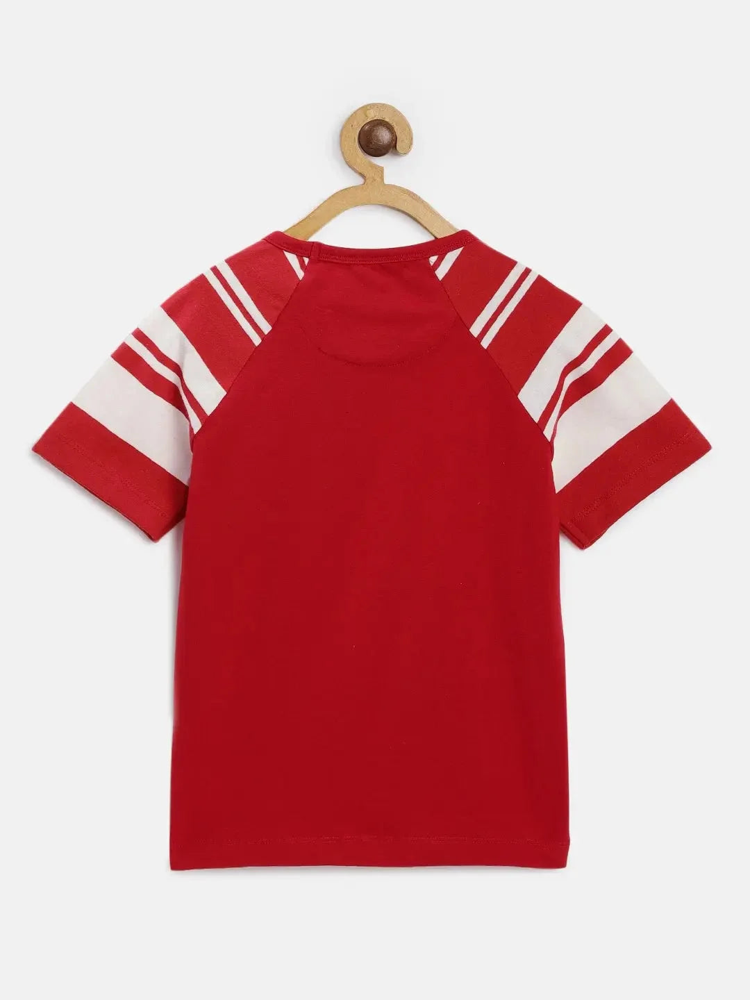 Red Colourblock Round Neck Cotton T-shirt - Ladore