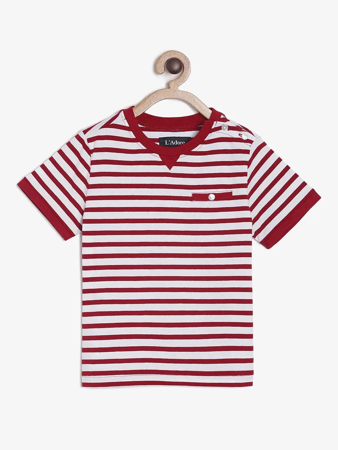 Red Striped Round Neck Supima Cotton T-shirt - Ladore