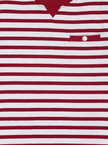 Red Striped Round Neck Supima Cotton T-shirt - Ladore