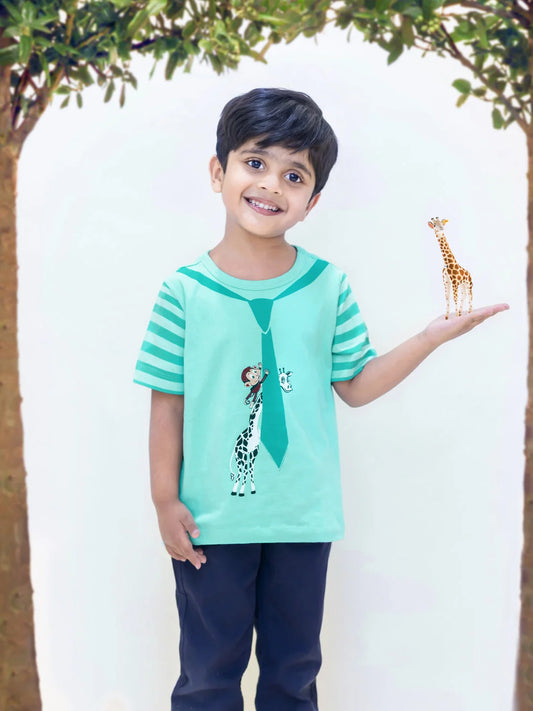 Sea Green Animal Tie Cotton Half Sleeves Tshirt - Ladore