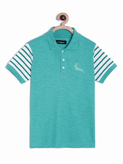 Sea Green Patterned Polo Cotton T-shirt - Ladore