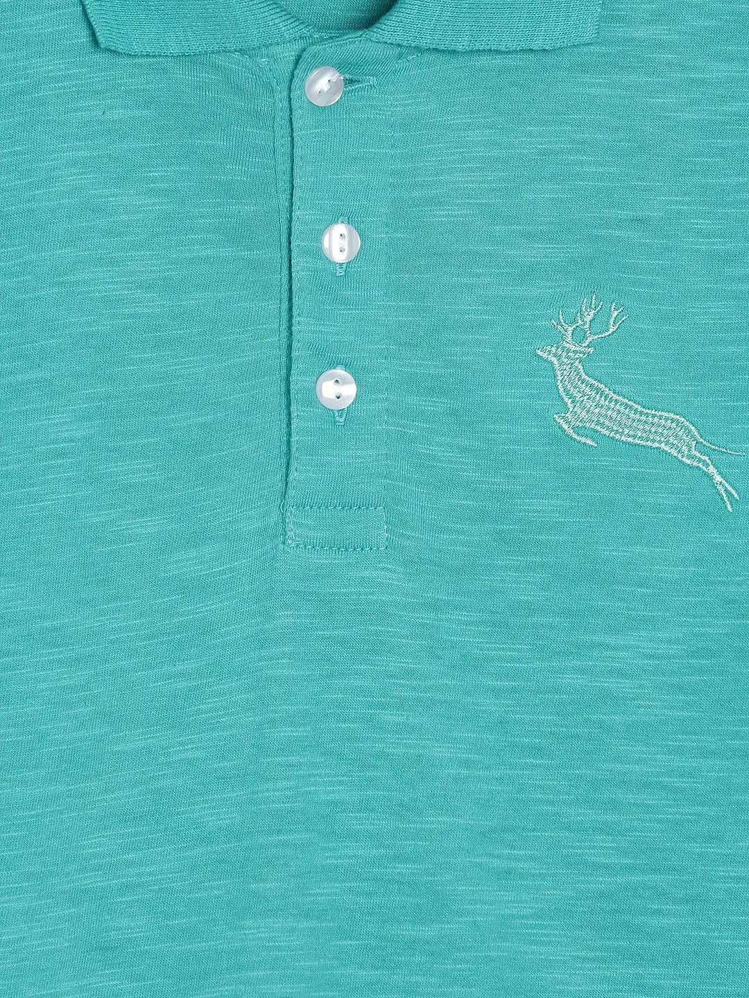 Sea Green Patterned Polo Cotton T-shirt - Ladore