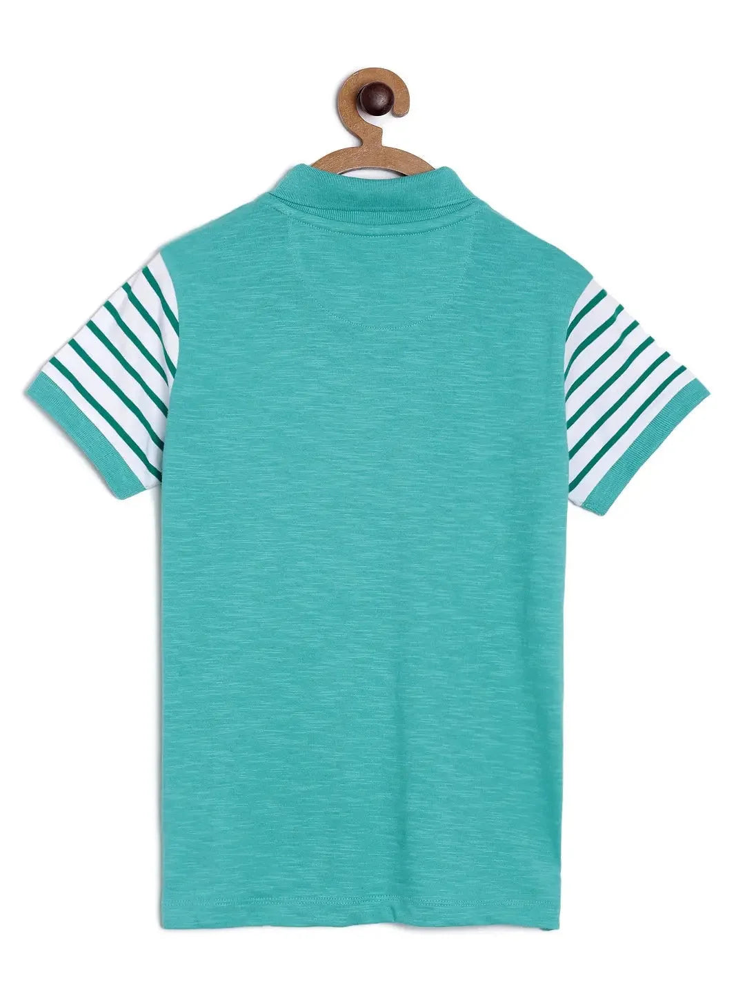 Sea Green Patterned Polo Cotton T-shirt - Ladore